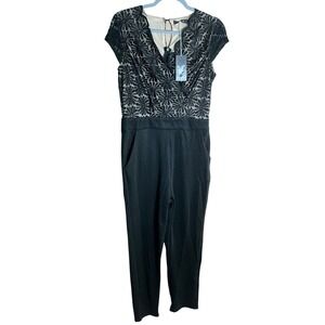 Eagle Rock Womens Black Floral Lace Bodice Jumpsuit Cap Sleeve V-Neck NWT Medium